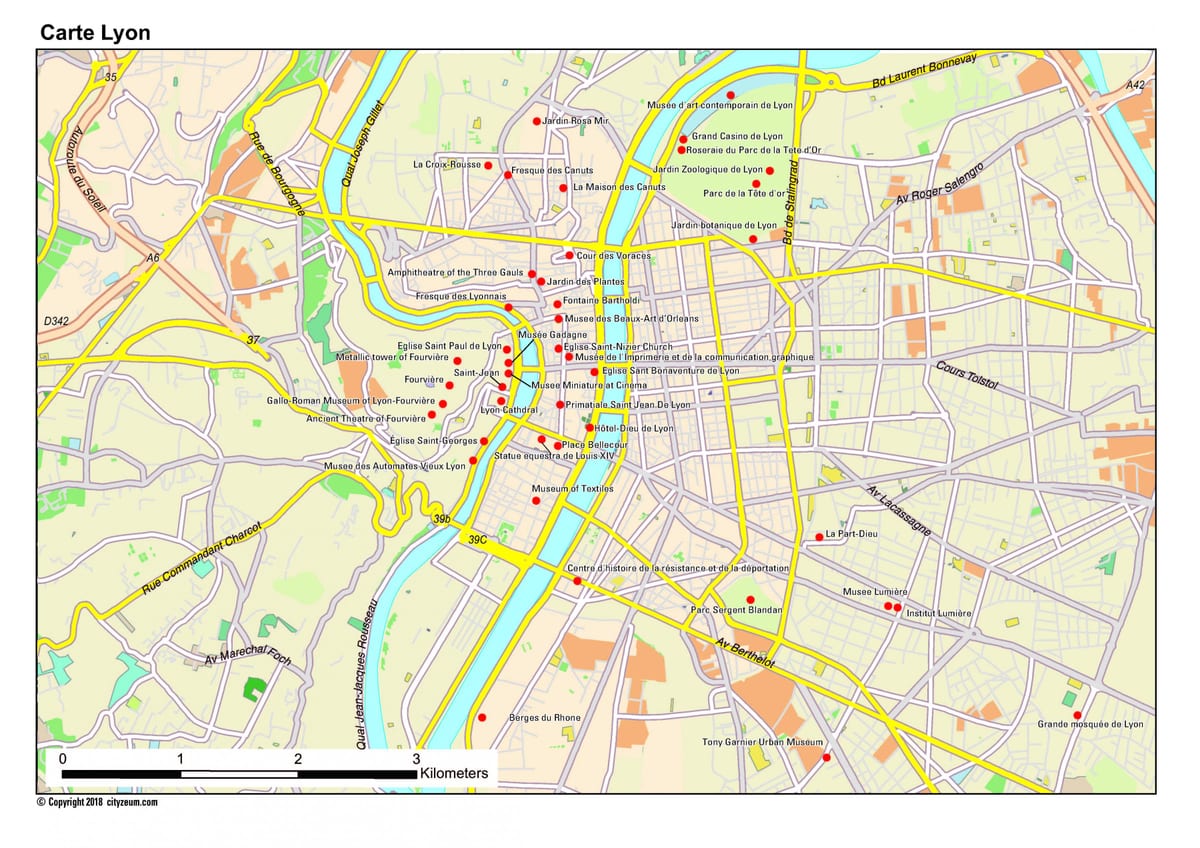 Lyon atracções turísticas mapa