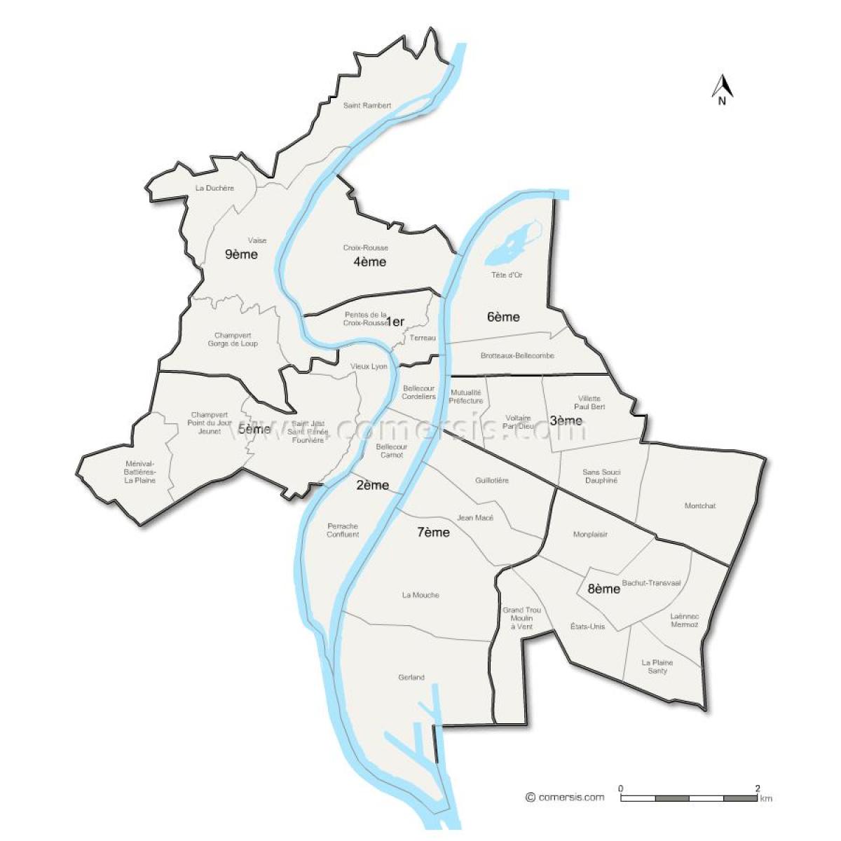 mapa de Lyon arrondissement
