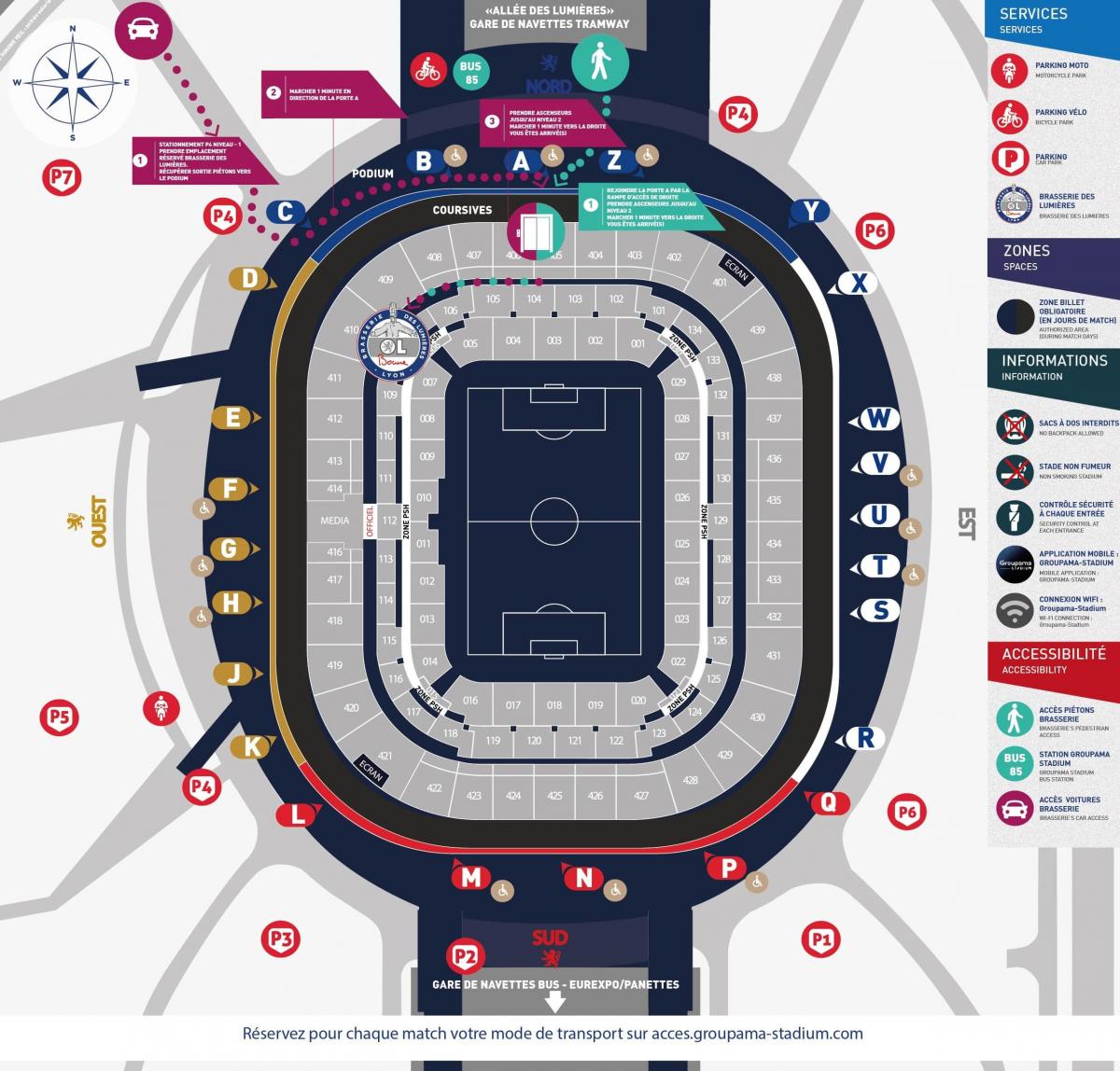 mapa de Lyon estádio