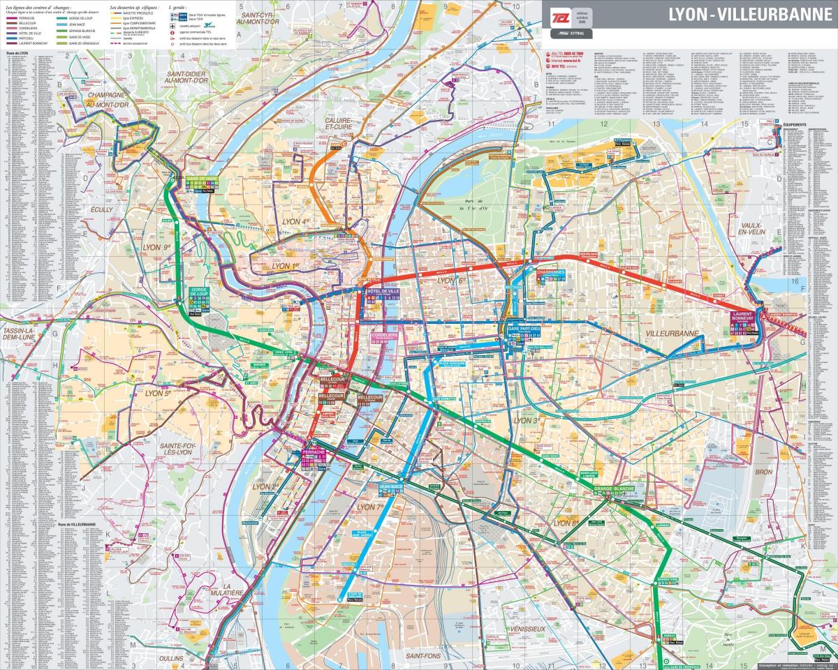 Lyon ônibus mapa de rotas