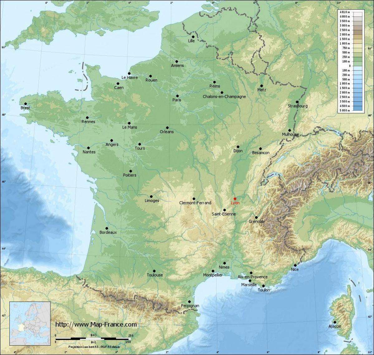 Lyon, frança, mapa da cidade