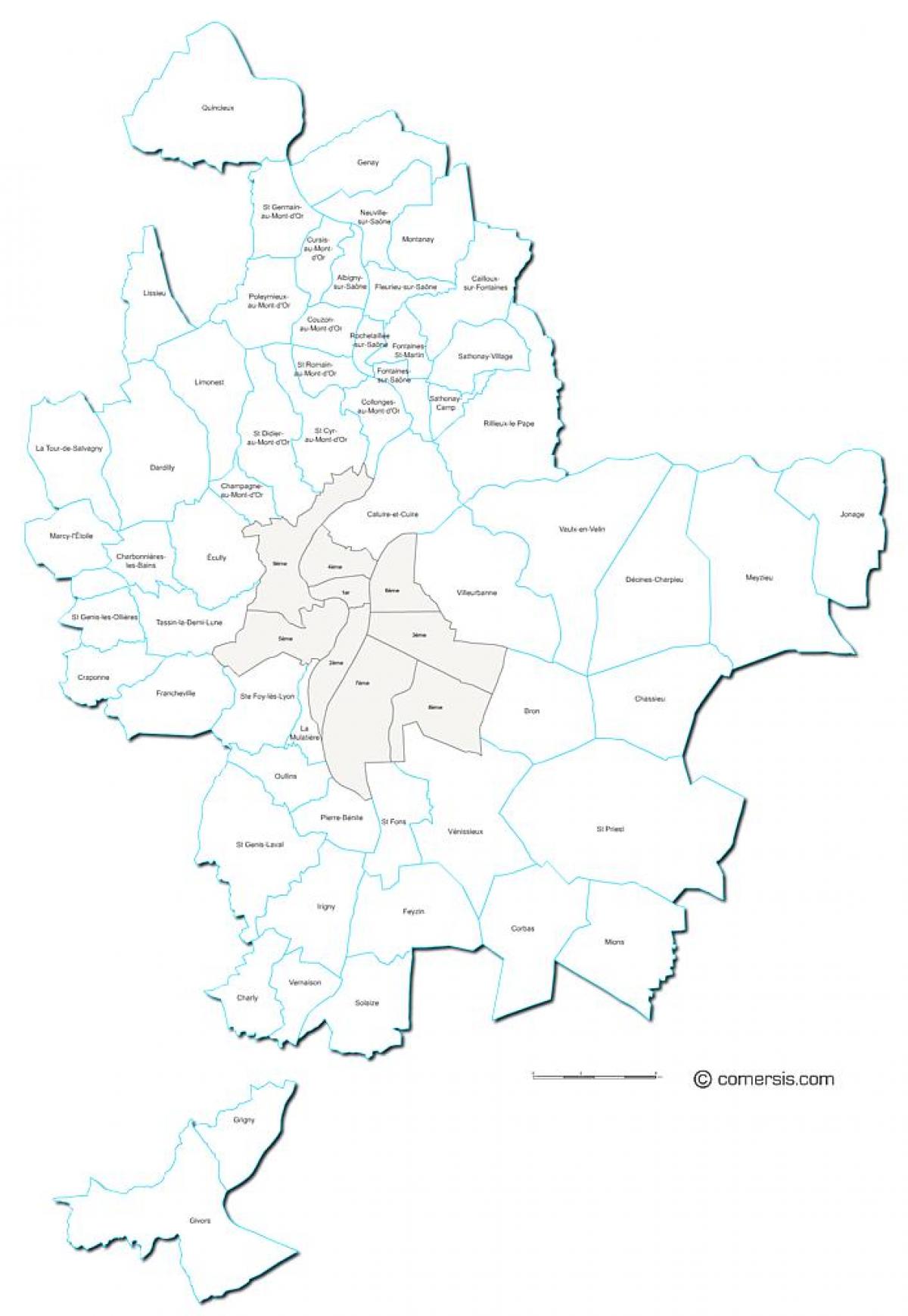 mapa da frança, região de Lyon