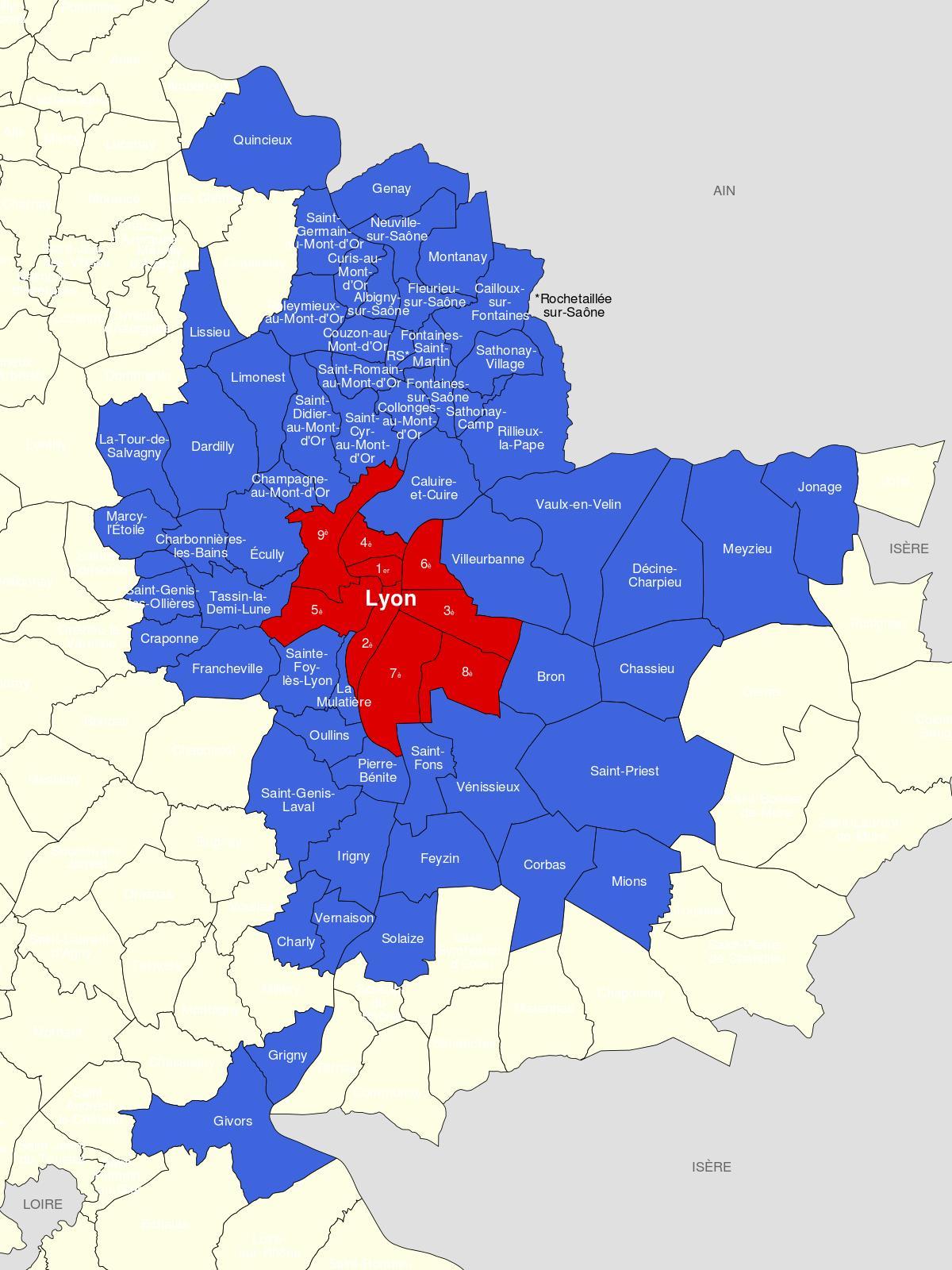 mapa de Lyon subúrbio 