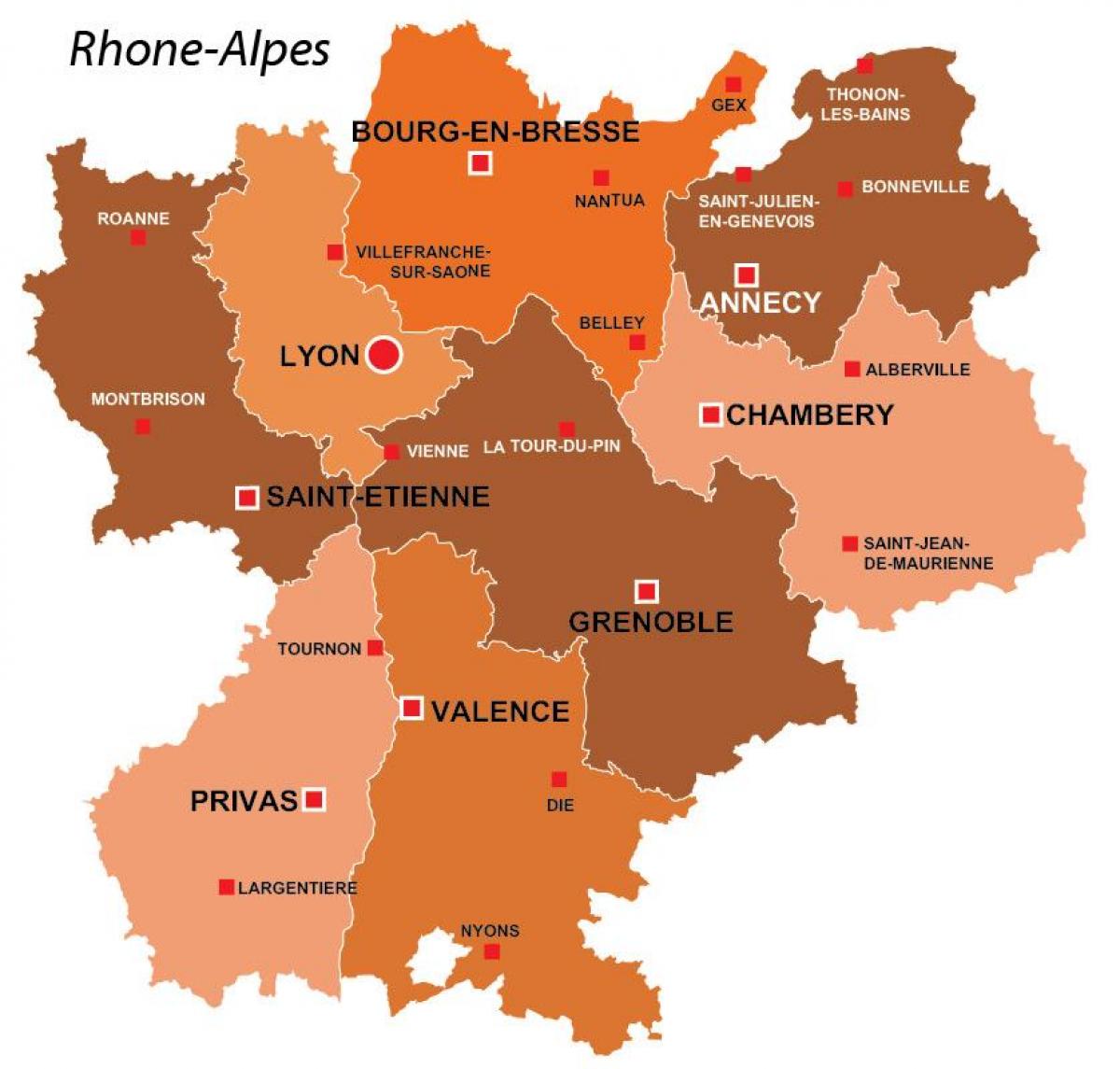 Região de Lyon, frança mapa